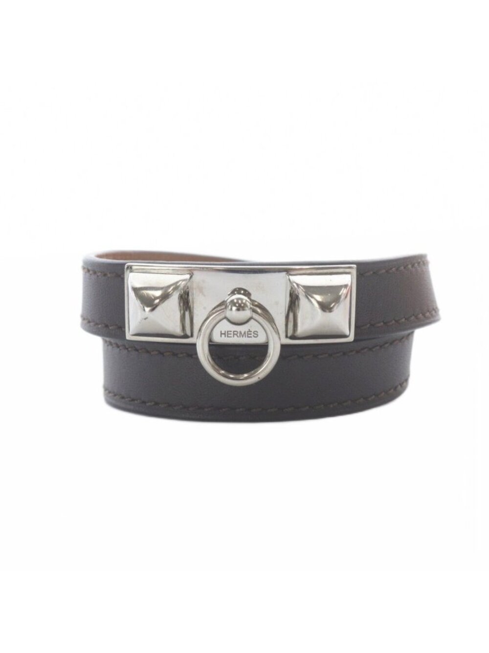 Hermes Rival Double Tour Leather Bracelet XS Brown